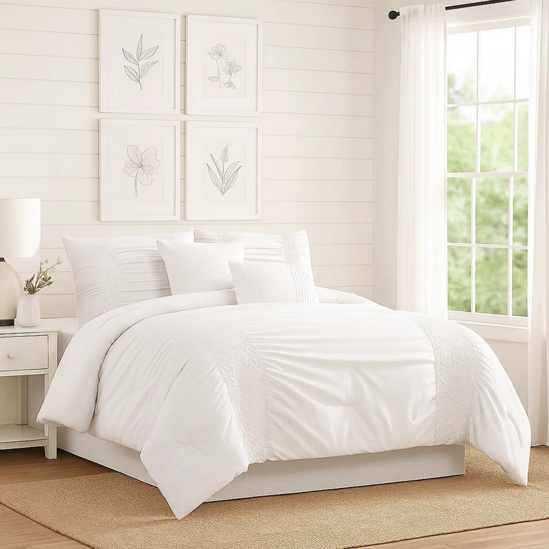 Ensemble d'édredon 4 pièces en microfibre blanche, Édredon simple + 1 taie décorative + 2 coussins