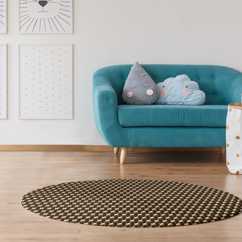 Tapis de zone orange géométrique classic, Rond 5 pi