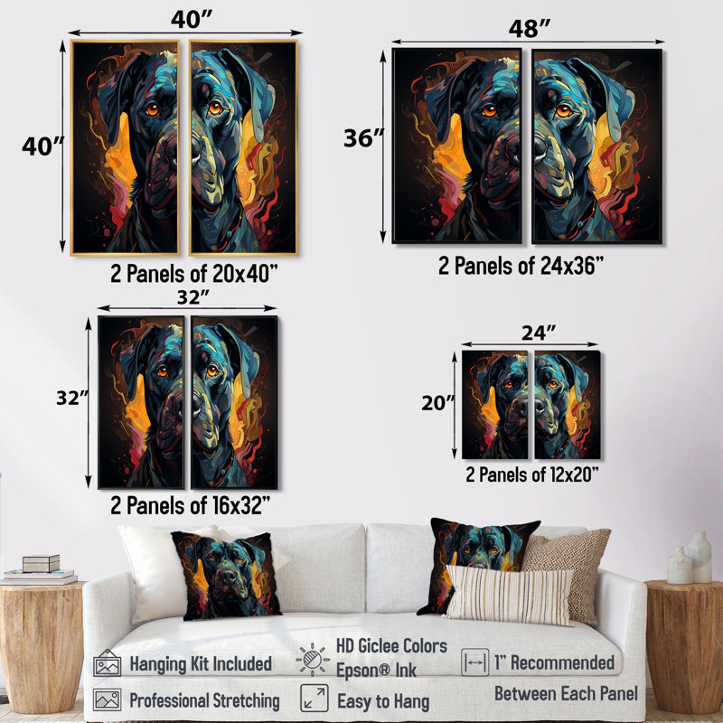 Cane Corso Confidence - animaux, art mural, Black, 36" H x 48" W, Impression encadrée flottante