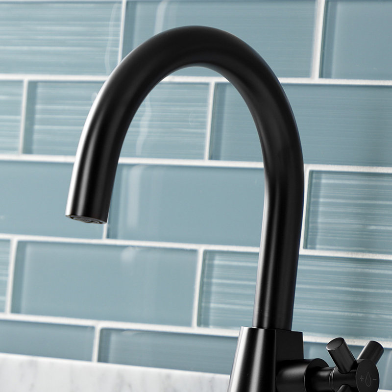 Kingston Brass Constantine Two-Handle 1-Hole Deck Mount Bathroom Faucet with Push Pop-Up, Matte Black