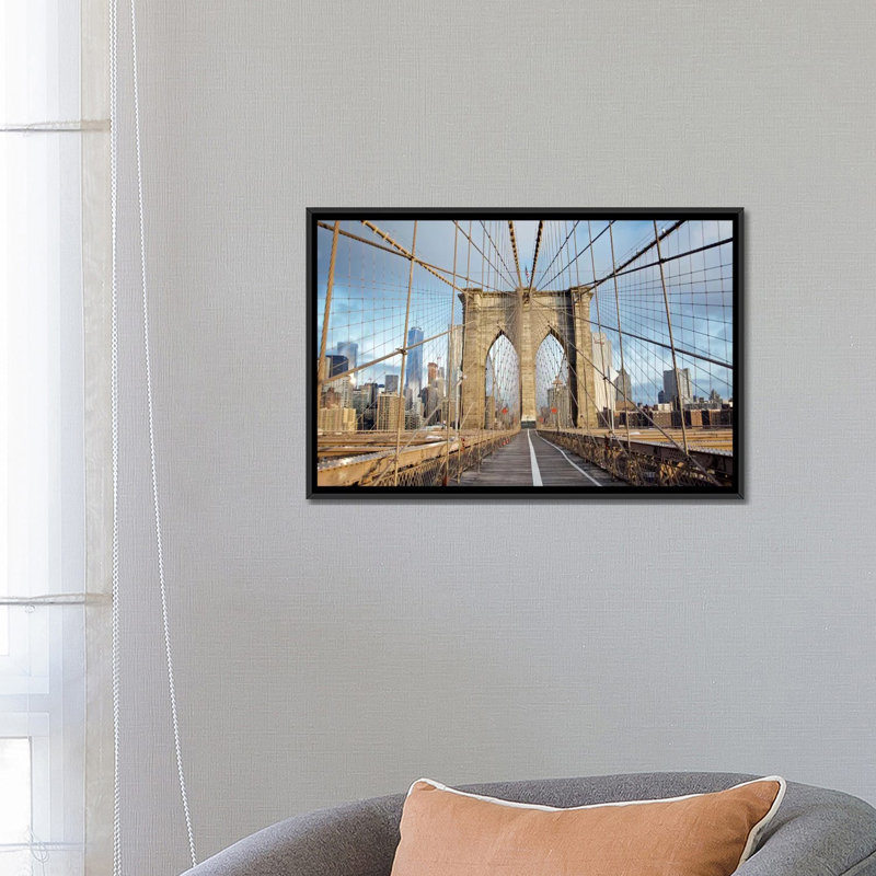 " Brooklyn Bridge III " Print, 18" H x 26" W x 1.5" D, Black Framed Canvas, No Mat