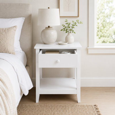 Table de chevet compacte à deux niveaux avec tiroir rond et tablette de rangement pour chambre d'enfant et chambre d'amis de style scandinave
