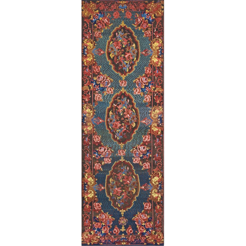 Antique Caucasian Hallway Runner Wool Green Rug