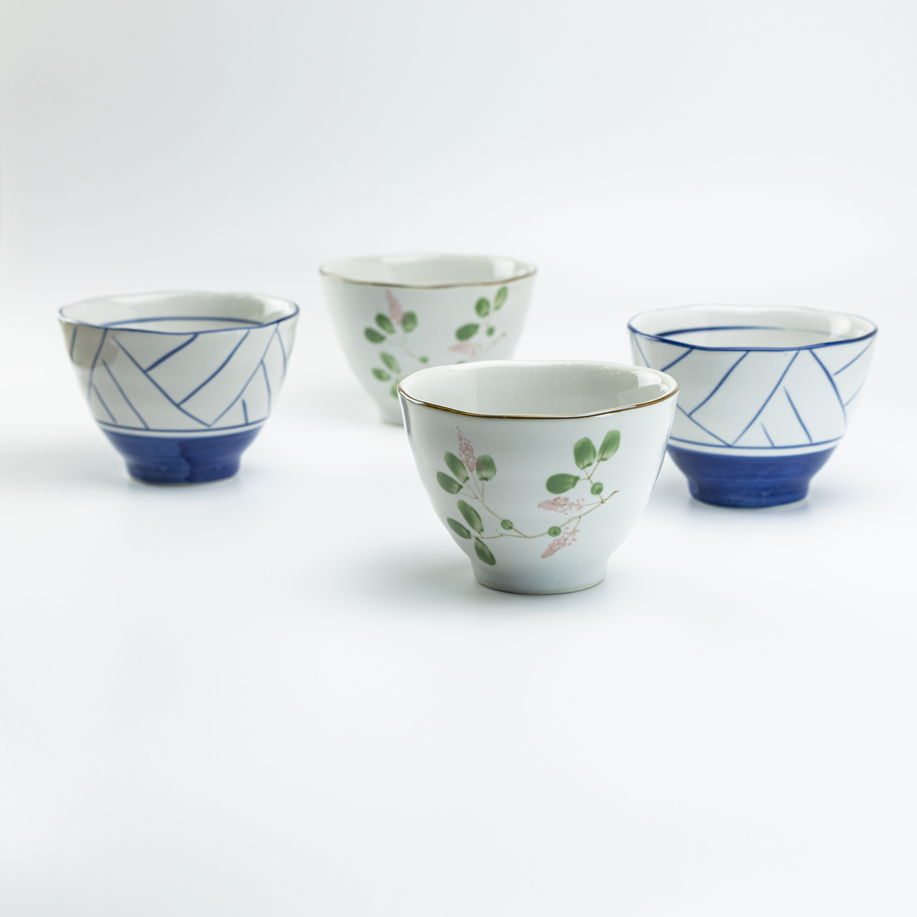 Coastline Imports Hand Painted Blue White Rice Bowls, Assorted Set Of 4