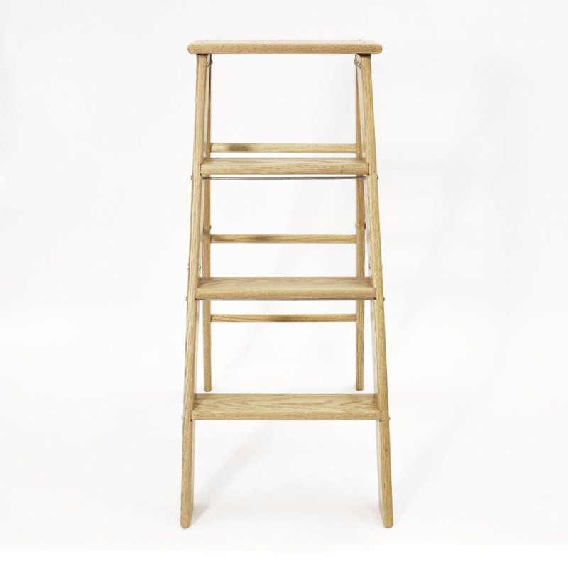 36" Red Oak 3-Step Foldable Rolling Ladder