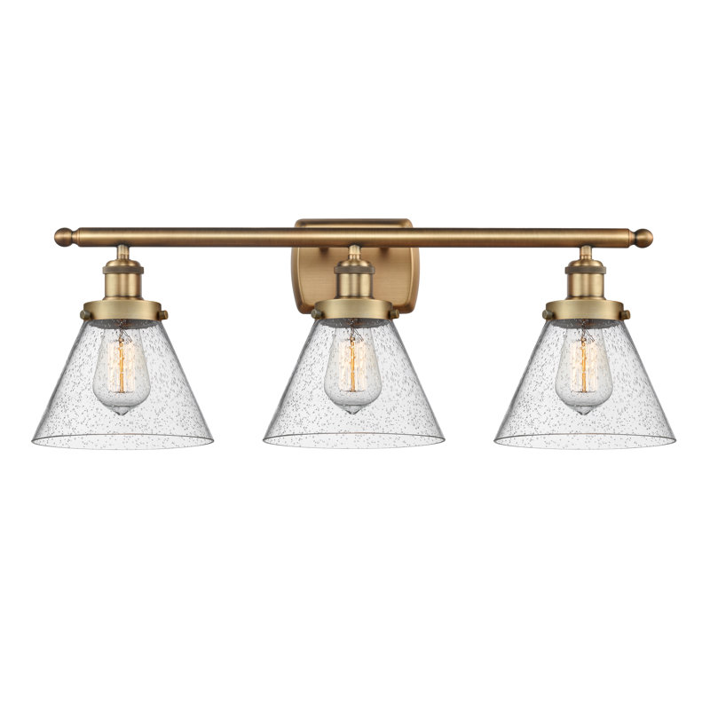 Éclairage pour meuble-lavabo 3 lumières 28 po Ballston Urban Cone, Incandescent, Plaqué couleur fumée, Laiton brossé