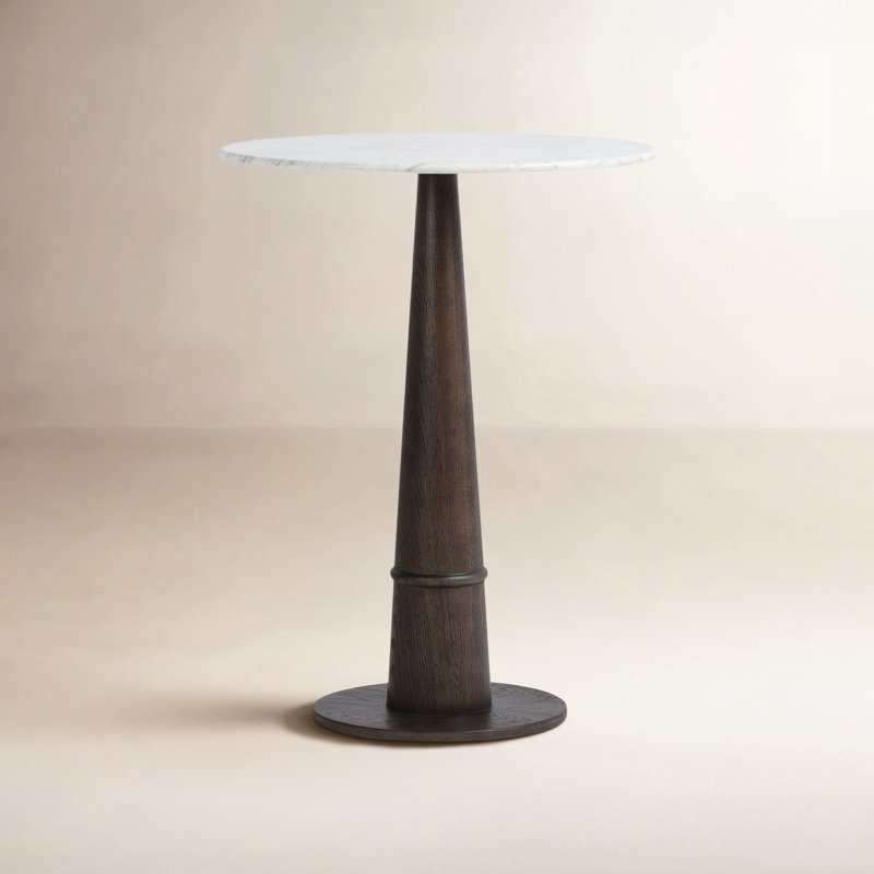 Beverly Marble Dining Table, Honed White Marble/Brown Oak, 42.5" H x 32" L x 32" W