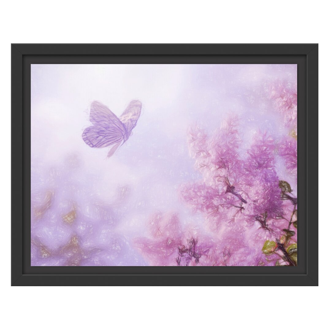 Schmetterling und Kirschblüten Gerahmter Fotokunstdruck