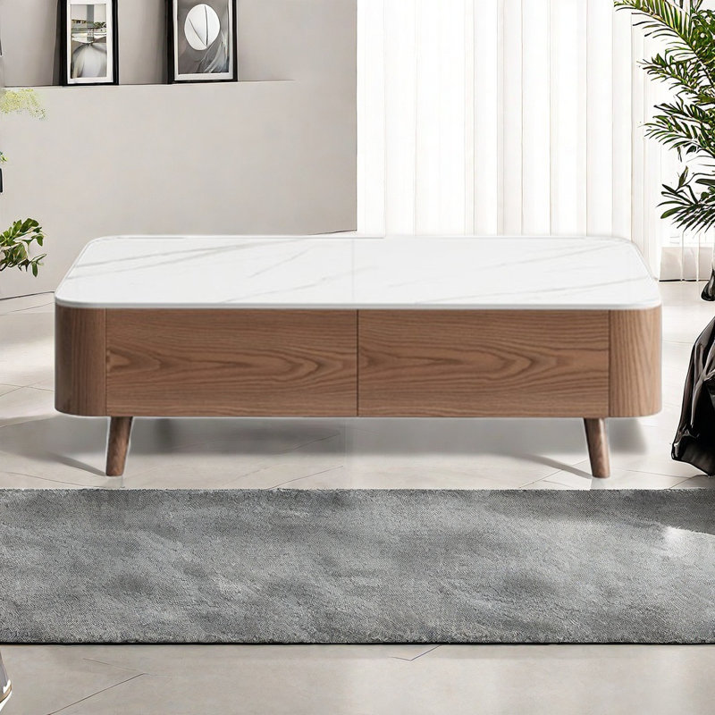 Home walnut stone table, 17.7" H x 51.2" L x 27.6" W