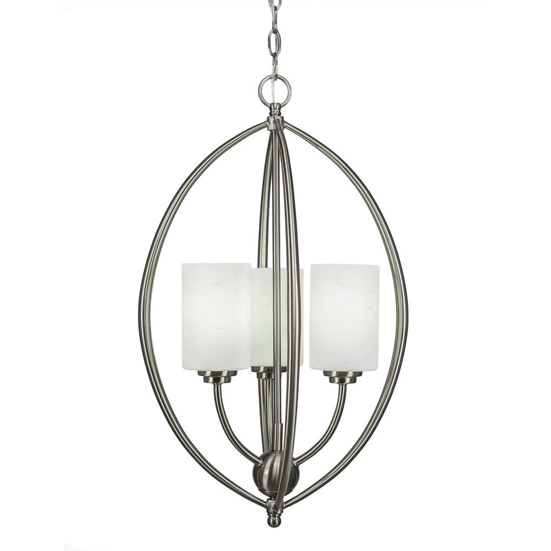 Albreda 3-Light Unique / Statement Geometric Chandelier, White Muslin, Dark Granite