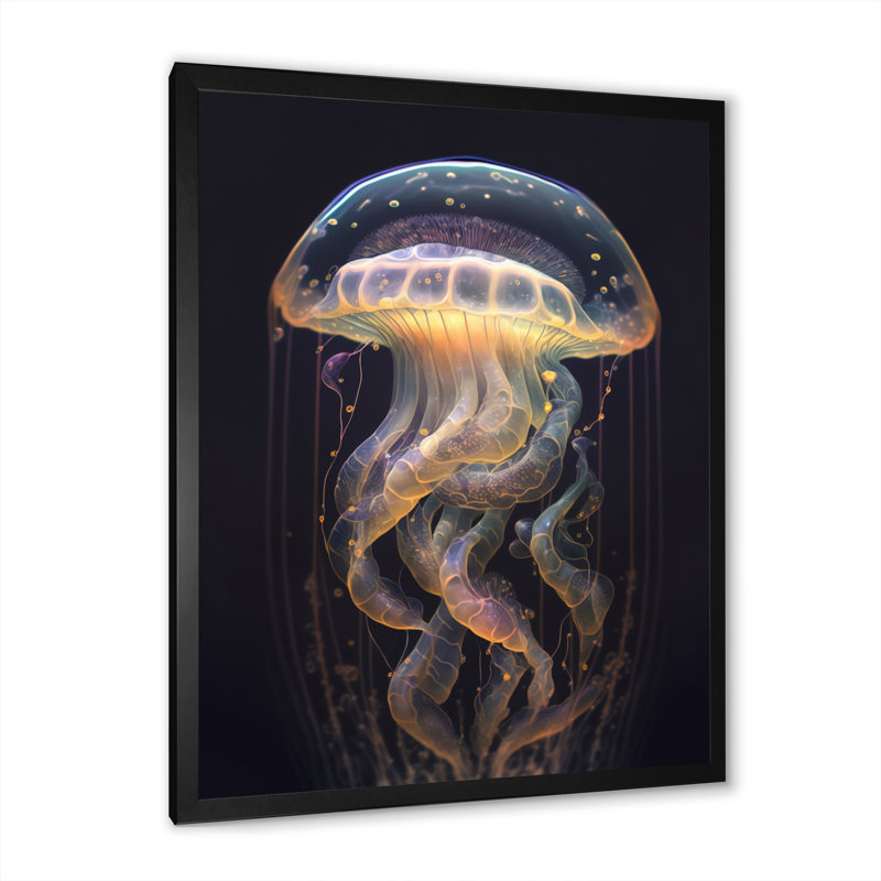 Méduse III - reproduction sur toile, Impression noire sur toile encadrée, H 20 po x l 12 po x P 1 po