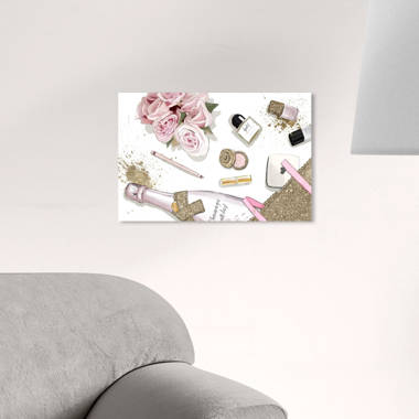 Oliver Gal Pink Celebrate SET, Glitter Flowers And Books Modern Pink On  Canvas 2 Pieces Print