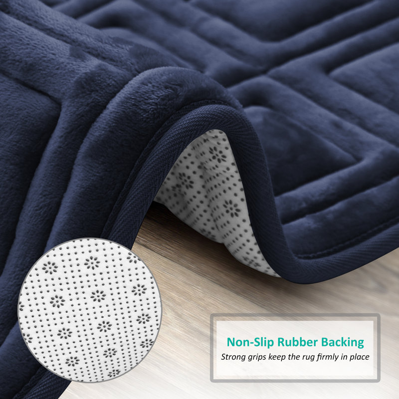 3 Piece Ultra Soft Absorbent Memory Foam Waffled Bath Rug Set, Navy