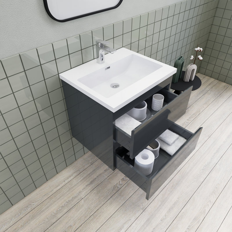 Alcester 23.6'' Single Bathroom Vanity with Resin Top, Gloss Gray