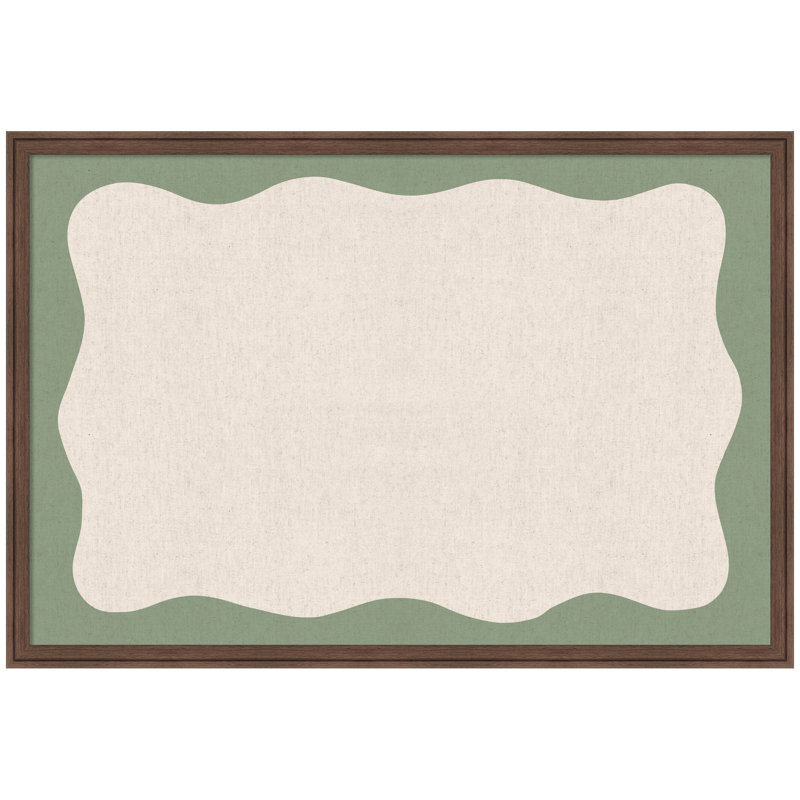 Tableau d'affichage en lin encadré en tissu, H 26 po x l 38 po x P 1,25 po, Brun moyen Florence, Vert / beige
