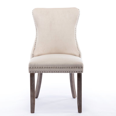 Chaise de salle à manger rembourrée, 2 pièces, beige Bois massif. Support élevé. Coussin en mousse. Chevilles réglables. 2 chaises confortables beiges Sw8809bg. Fabrication en bois. . Siège rembourré.