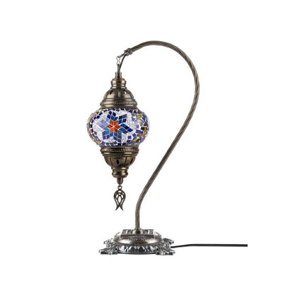 Turkish Handmade Mosaic Glass Table Lamp - Moroccan Swan Neck Lamp - Decorative Geraldton