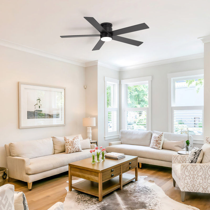 Jayceyon 42''/ 52'' Flush Mount Ceiling Fan With Led Lights and Remote, Quiet Reversible DC Motor, 5 wood Blades Low Profile, Timer, for Indoor/Covered Outdoor Use