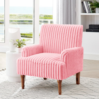 Fauteuil d'appoint moderne Eron avec large revêtement en velours côtelé Wale et pieds en bois massif