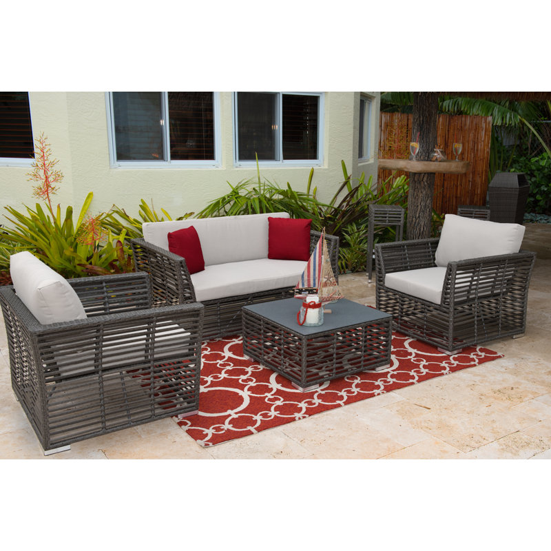 Graphite 4 - Person Patio Conversation Set with Cushions, Canvas Tuscan Sunbrella® Canvas