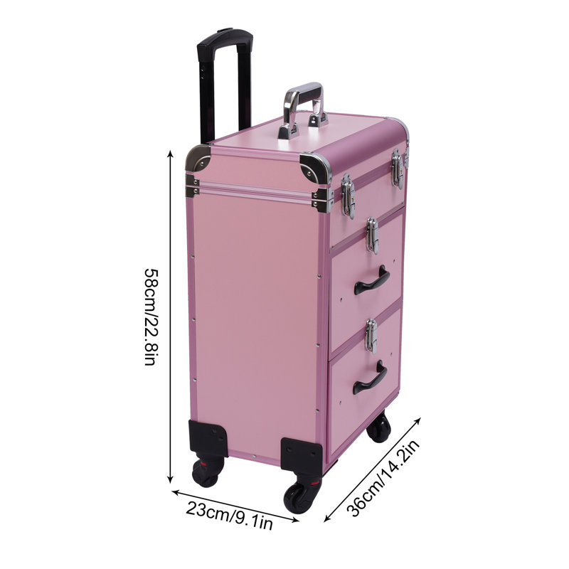 Large Cosmetic Trolley Bin With Locks, Pink
