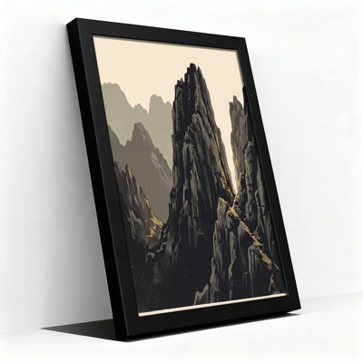 «Layered Mountain Peaks», art mural rétro sur toile monochrome et or