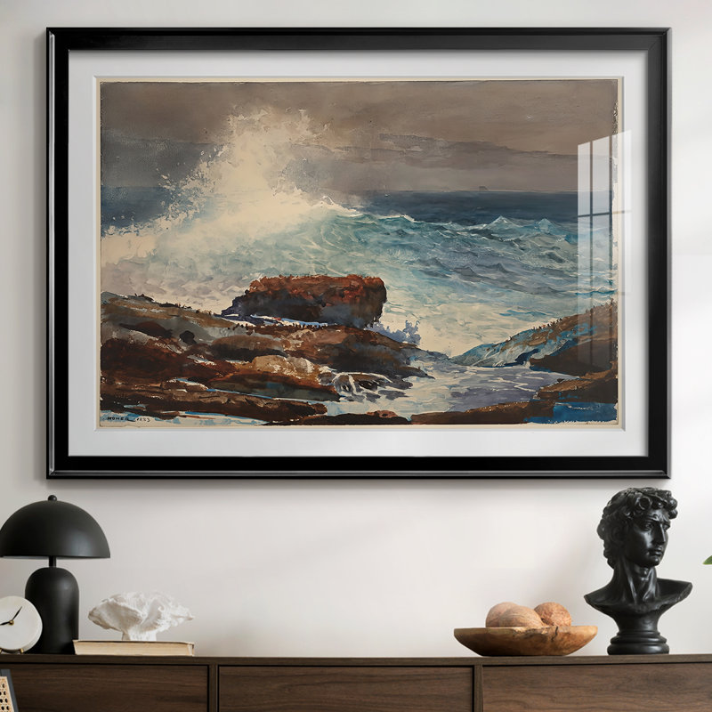 Breaking Wave, Prout's Neck-Winslow Homer, reproduction encadrée avec passe-partout et verre 1887, 30 x 5 x 42,5, Noir