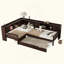 Lit plateforme en L avec lit gigogne, lit plateforme en bois massif avec tiroirs et tablettes de rangement, pas de sommier nécessaire-960923678