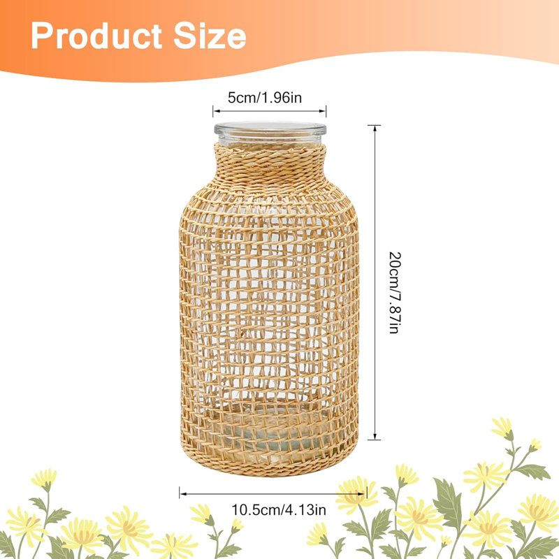 Straw Woven Glass Vase