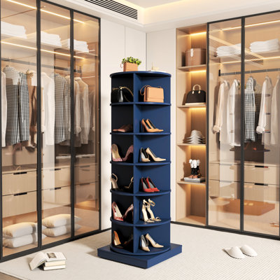 360 Rotating Shoe Box, Smoke Blue, Fits 24 Pairs, Easy To Assemble, American Traditional Look Blue Cabinet, 6 Layers, For Whole Family, Saves Space, Design