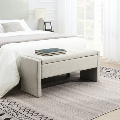 Tabouret de lit rembourré gris avec rangement interne - Compartiment pour meuble-lavabo, siège