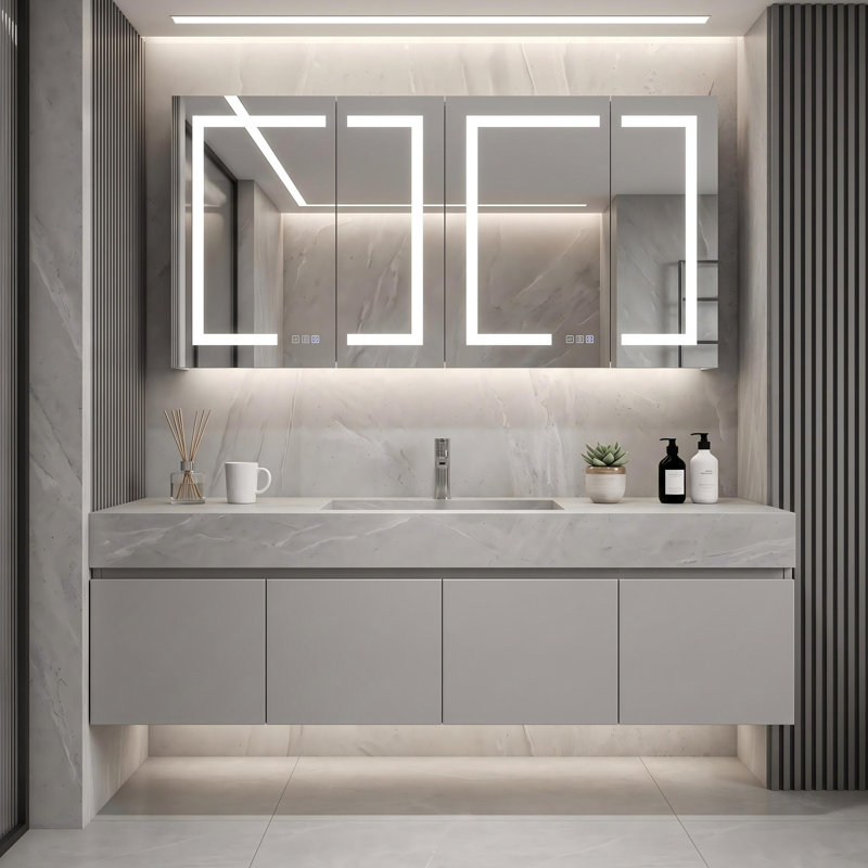 Armoire à pharmacie de salle de bain de 76 cm (30 pouces) avec éclairage DEL, miroir, étagères personnalisables, compatible avec les installations encastrées et en saillie.