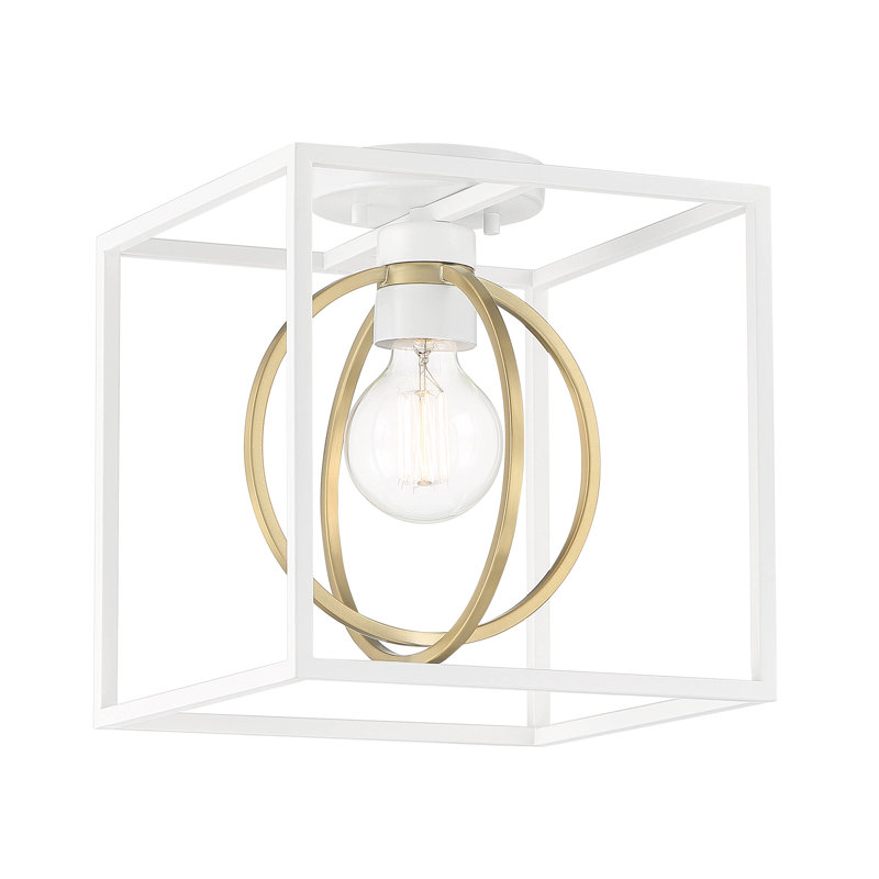 Semi Flush Mount, Matte White/Gold