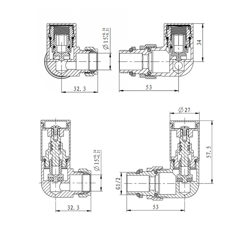 Juney Manual Corner Radiator Rad Valves, Black