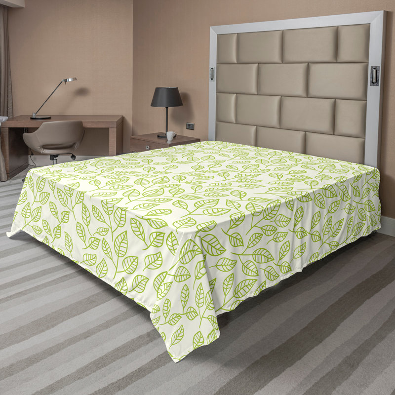 Ambesonne Nature Top Flat Sheet Glisten Fish Sunlight King Blue Purple White, Vert, écru / floral, Drap plat de taille double