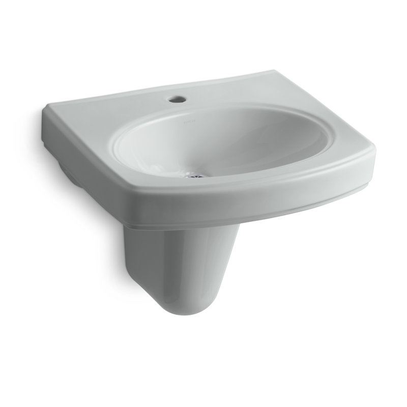 Pinoir® Vitreous China U-Shaped Semi-Pedestal Bathroom Sink with Overflow, Ice Gray, 8" Centers