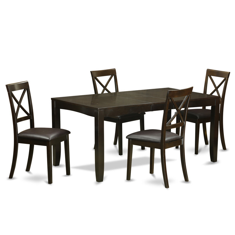 Cappuccino Solid Wood Top - Dining Room Set , 5 Pieces: 1 Table, 4 Chairs, Faux Leather, Cappuccino