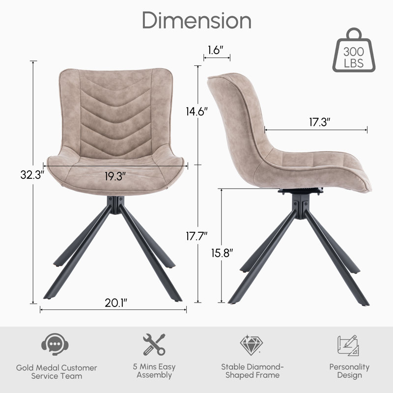 Tufted Swivel Leather Upholstered Dining Chairs Modern Wingback Side Chairs with Metal Legs, Beige