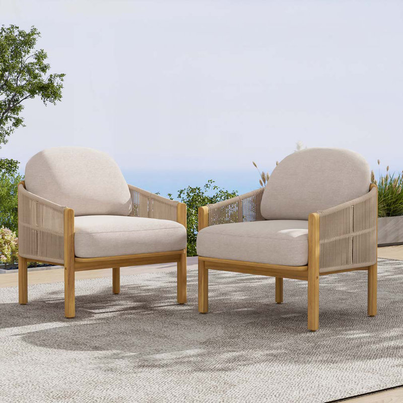 Fauteuil club d'extérieur en bois d'acacia, Cadre beige / naturel