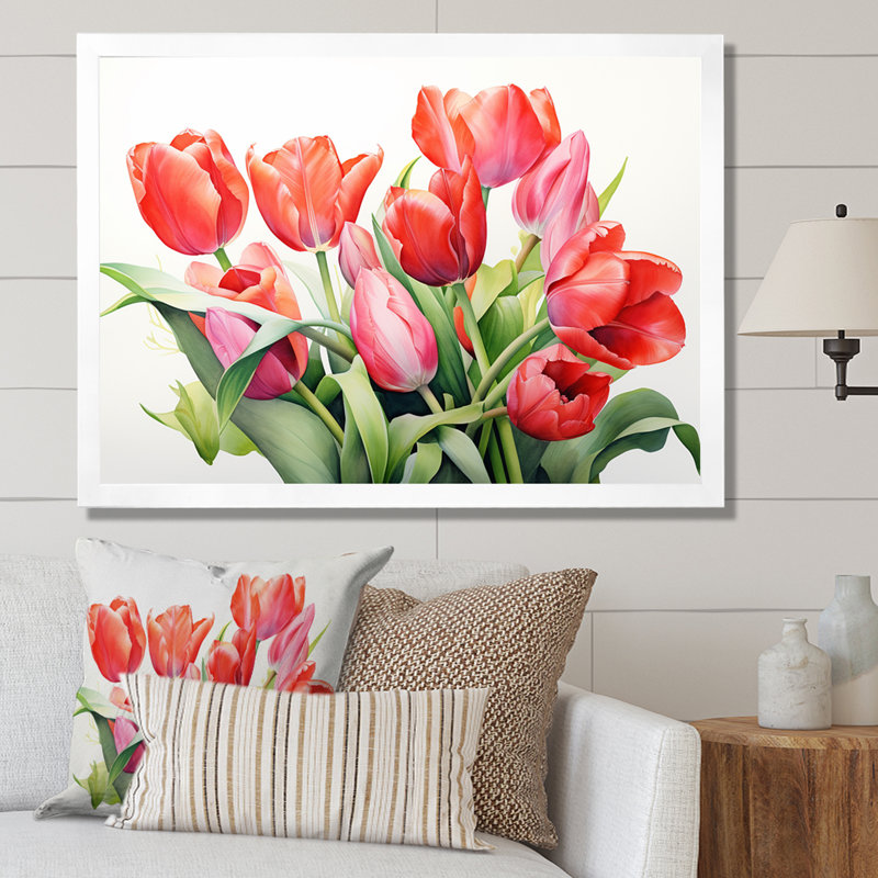 «Tulipes Minimalisme Dream I» sur toile, Cadre simple blanc, H 34 po x l 44 po x P 1,5 po