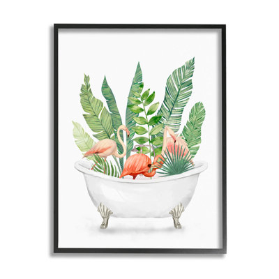 Tropical Flamingoes Bathtub Plants Black Framed Giclee Art by Ziwei Li