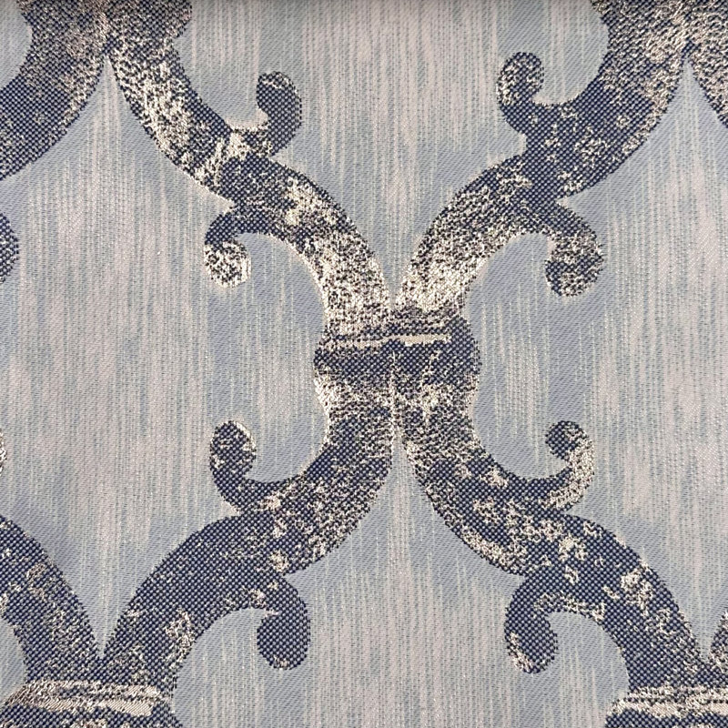 Tissu damassé métallique 118 "par la cour, Bleu / doré