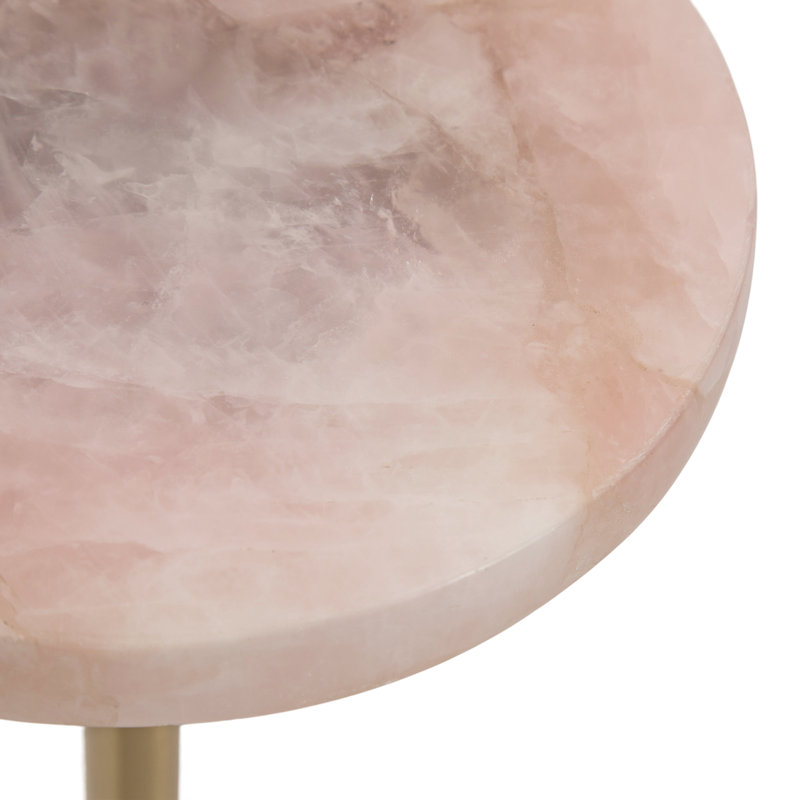 Table ronde en métal et pierre, Rose, Or