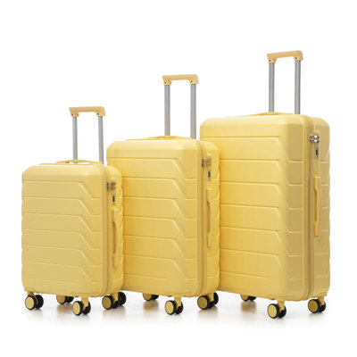 20 po / 24 po / 28 po 3 pièces / ensemble en valise à roulettes ABS, couleur assortie, avec serrure à combinaison (jaune)