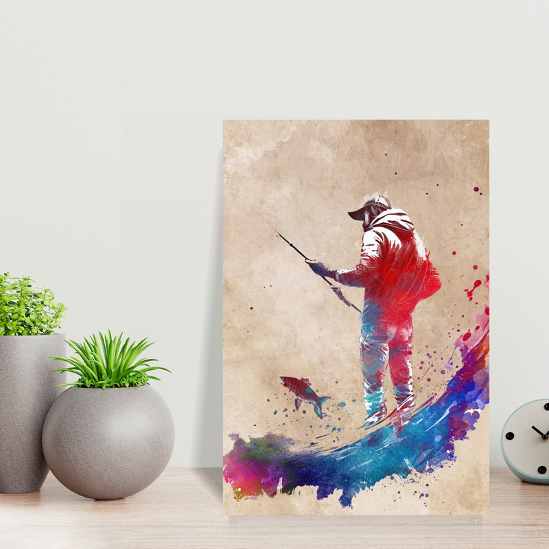 «Vibrant Fishing Splash», art mural contemporain, 18" H x 12" W