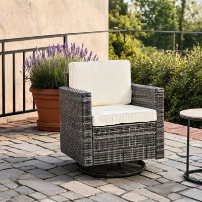 Slate Gray PE Rattan Outdoor Swivel Rocker Chair with 360-Degree Rotation and Cushions, 29.5W x 28.25D x 31H Inches