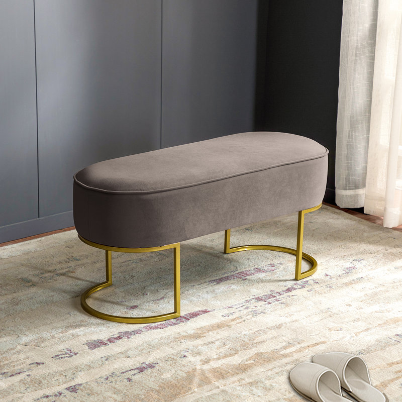  Annetta Modern 39.4"W Velvet Upholstered Bench, Gray