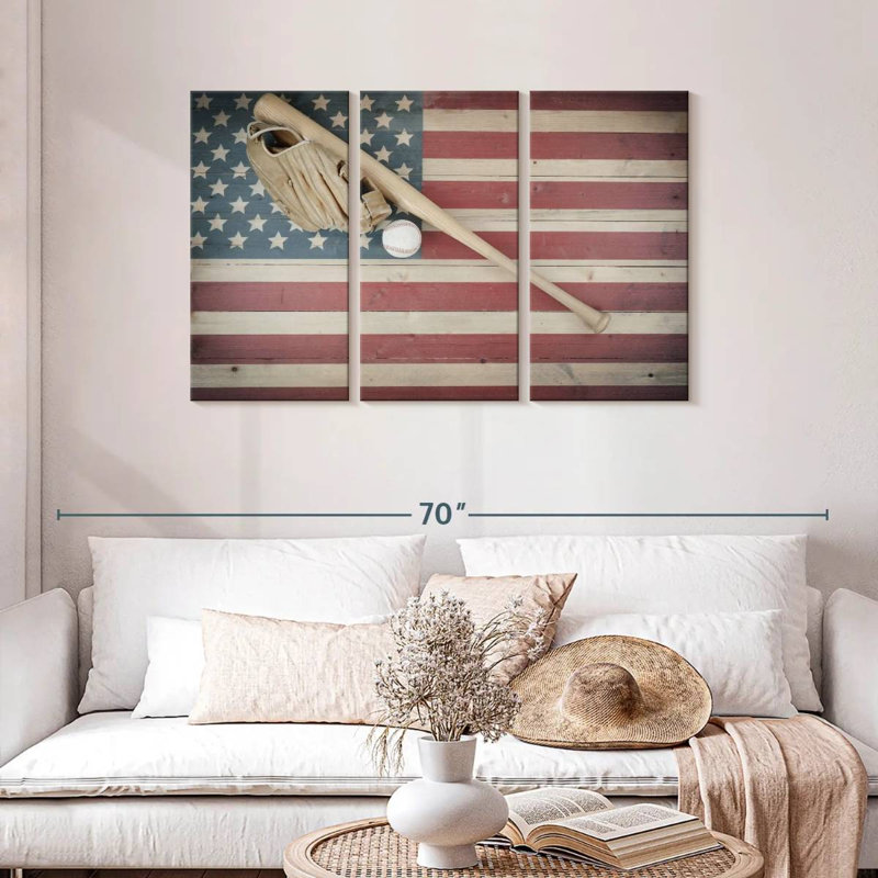 Baseball Sireci sur drapeau américain, H 28 po x l 45 po