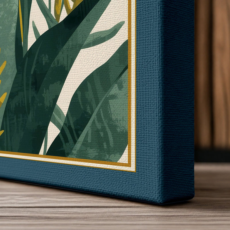 White Blossoms in Gold Japandi - Wrapped Canvas, 30x20 - 76.2 x 50.8 cm, Teal Border