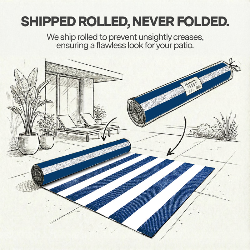 Mayur Outdoor Rug Recycled Plastic Straw Waterproof Patio, Rectangle 9' x 12', Brittany - Blue/White